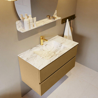 Mondiaz VICA-DLUX Ensemble de meuble de salle de bain - 90cm - meuble sous-vasque oro - 2 tiroirs - lavabo encastré cloud milieu - 1 trou de robinet - version haute de 60cm - glace