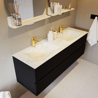 Mondiaz VICA-DLUX ensemble de meuble de salle de bain - 150cm - meuble sous-vasque urban - 2 tiroirs - lavabo encastré cloud double - 2 trous de robinet - version haute de 60cm - opalo