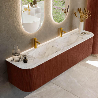 Ensemble de meuble de salle de bain Mondiaz KURVE-DLUX - 180x46x40cm - 2 tiroirs - 2 portes - lavabo en solid surface - double - 2 trous de robinet - Ruby