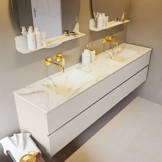 Mondiaz VICA-DLUX ensemble de meuble de salle de bain - 200cm - meuble sous-vasque lin - 4 tiroirs - lavabo encastrée nuage double - sans trous de robinet - version haute de 60cm - frape