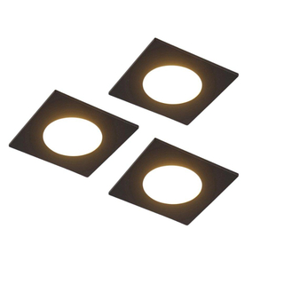 QAZQA Simply Inbouwspot - set van 3 - 9x9cm - incl. LED - 3 staps dimbaar - IP65 - vierkant - mat zwart