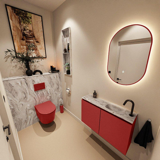 MONDIAZ TURE-DLUX Meuble toilette - 80cm - Fire - EDEN - vasque Glace - position droite - 1 trou de robinet