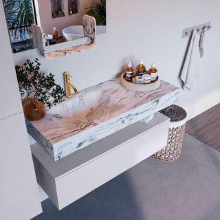 Mondiaz ALAN-DLUX Ensemble de meuble - 110cm - meuble Cale mat - 1 tiroir - Lavabo Cloud Glace suspendu - vasque Gauche - 1 trou de robinet