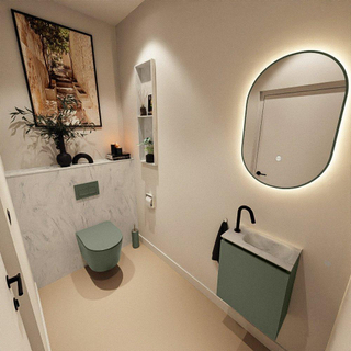 MONDIAZ TURE-DLUX Meuble toilette - 40cm - Army - EDEN - vasque Opalo - position droite - 1 trou de robinet