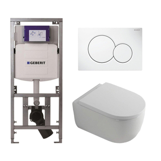 QeramiQ Dely Swirl Toiletset - 36.5x53cm - Geberit UP320 inbouwreservoir - 35mm zitting - witte sigma bedieningsplaat - ronde knoppen - glans wit