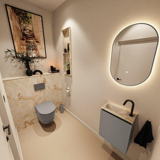 MONDIAZ TURE-DLUX Meuble toilette - 40cm - Smoke - EDEN - vasque Frappe - position gauche - 1 trou de robinet