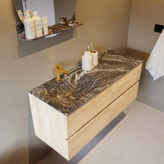 Mondiaz VICA-DLUX ensemble de meuble de salle de bain - 120cm - meuble sous-vasque chêne blanchi - 4 tiroirs - lavabo encastré cloud gauche - 1 trou de robinet - miroir modèle spot - version XL 60cm de haut - lave