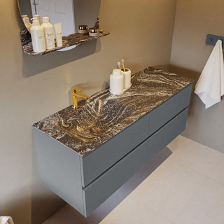 Mondiaz VICA-DLUX Ensemble de meuble de salle de bain - 130cm - meuble sous-vasque plata - 4 tiroirs - lavabo encastrée cloud gauche - 1 trou de robinet - version haute de 60cm - lave