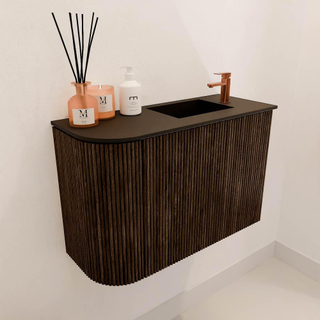 Mondiaz JOYA 61.6cm toiletmeubel - ronding links kleur Walnut - Wastafel FAYE positie Rechts 1 kraangat kleur Urban.