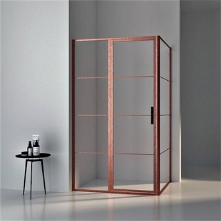 Aqua Vista Triple Draaideur - 120x200cm - 8mm - helder glas - onderdeel hoekcabine - geborsteld koper