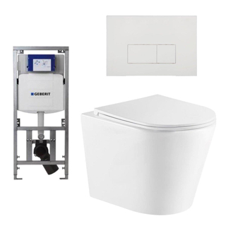 QeramiQ Dely Toiletset - 36.3x51.7cm - Geberit UP320 inbouwreservoir - softclose zitting - bedieningsplaat - wit glans - rechthoekige knoppen - wit