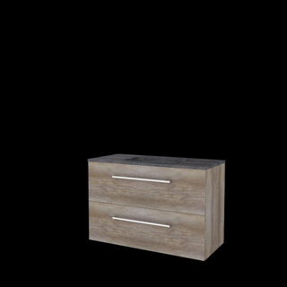 Basic-Line Start 46 ensemble de meubles de salle de bain 100x46cm avec poignées 2 tiroirs vasque en pierre dure 0 trous pour robinet mfc scotch oak