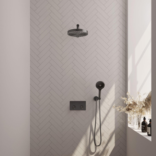 BRAUER Stripe Douche de tête thermostatique encastrée - boutons-poussoirs - pomme de douche 25 cm - bras mural droit - douchette 3 positions - flexible de douche - coude mural - PVD brossé gunmetal