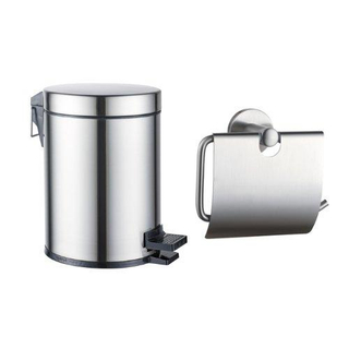 Fortifura Calvi toilet accessoireset - toiletrolhouder - met klep - pedaalemmer - 5 liter - geborsteld RVS