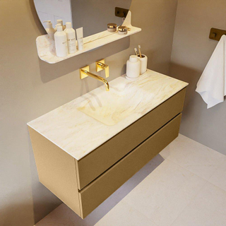 Mondiaz VICA-DLUX ensemble de meuble de salle de bain - 110cm - meuble sous-vasque oro - 2 tiroirs - lavabo encastré cloud milieu - sans trous de robinet - miroir modèle spot - version XL 60cm haut - ostra