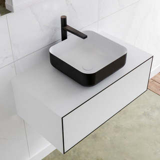 MONDIAZ LAGOM Badkamermeubelset - 80cm - 1 lade - waskom Binx - wasbak midden - 1 kraangat - Solid surface urban SHOWROOMMODEL