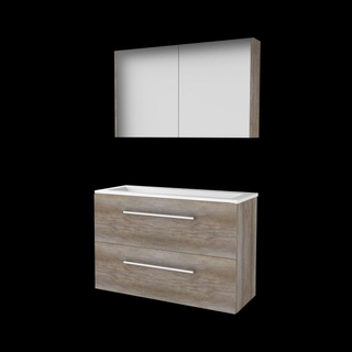 Basic-Line Comfort 39 ensemble de meubles de salle de bain 100x39cm avec poignées 2 tiroirs lavabo acrylique 1 trou de robinetterie armoire de toilette mfc scotch oak