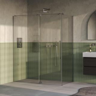 BRAUER Stellar Cabine de douche - 160x90x200cm - porte battante - revêtement verre - réversible - verre clair - Acier inoxydable brossé PVD
