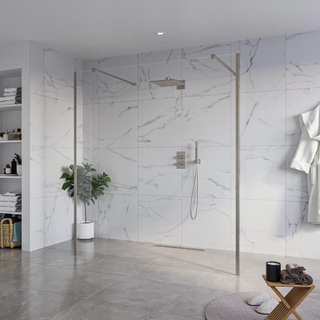 FugaFlow Eccelente Vetro Vrijstaande inloopdouche badkamer - 180x200cm - Helder - antikalk - 8mm veiligheidsglas - 2 zijwanden 30cm - met wandarmen en hoekprofielen - Gunmetal -