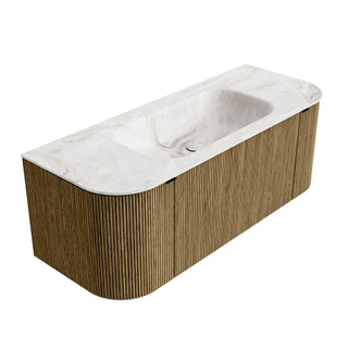 Mondiaz KURVE-DLUX Badkamermeubelset - 120x46x40cm - 1 lade - 2 deuren - wastafel solid surface - midden - zonder kraangat - Dusk