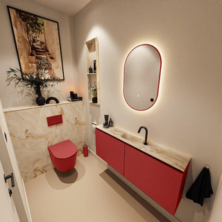 MONDIAZ TURE-DLUX Meuble toilette - 120cm - Fire - EDEN - vasque Frappe - position centrale - 1 trou de robinet