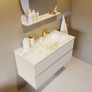 Mondiaz VICA-DLUX ensemble de meuble de salle de bain - 100cm - meuble sous lavabo lin - 2 tiroirs - lavabo encastré nuage droite - 1 trou de robinet - version haute de 60cm - glace