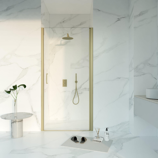 FugaFlow Eccelente Vetro Porte de douche - 100x200 - Profil en verre de sécurité - anti-calcaire - Laiton brossé PVD (Or)