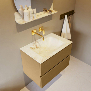 Mondiaz VICA-DLUX ensemble de meuble de salle de bain - 70cm - meuble sous-vasque oro - 2 tiroirs - lavabo encastrée cloud milieu - sans trous de robinet - version haute de 60cm - frape