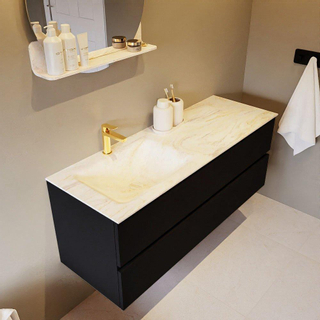 Mondiaz VICA-DLUX Ensemble de meuble de salle de bain - 130cm - meuble sous-vasque urban - 2 tiroirs - lavabo encastré cloud gauche - 1 trou de robinet - version haute de 60cm - ostra