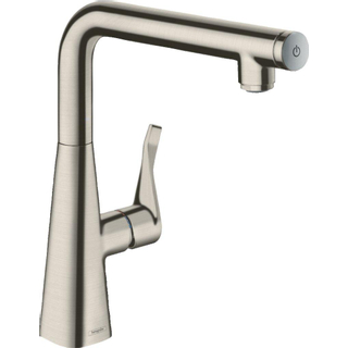 Hansgrohe Metris Select Robinet de cuisine 260 avec portée de rotation réglable bec 110°.150° ou 360° avec bouton Select pour fonction pause aspect inox