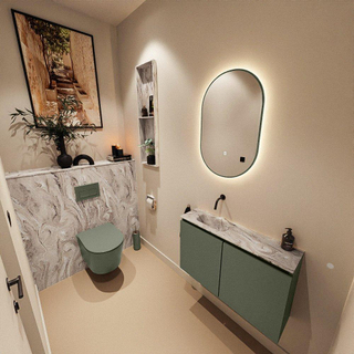 MONDIAZ TURE-DLUX Meuble toilette - 80cm - Army - EDEN - vasque Glace - position gauche - sans trou de robinet
