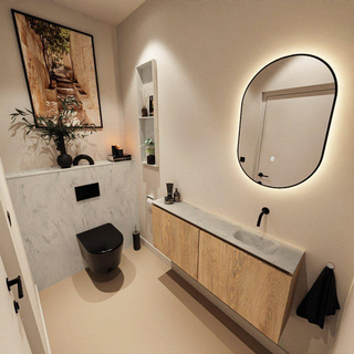 MONDIAZ TURE-DLUX Meuble toilette - 120cm - Washed Oak - EDEN - vasque Opalo - position droite - sans trou de robinet