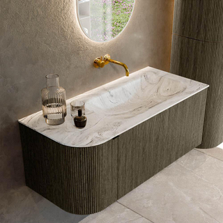Mondiaz KURVE-DLUX Ensemble de meuble salle de bain - 105x46x40cm - 1 tiroir - 1 porte - lavabo en solid surface - droite - sans trou de robinet - Shadow