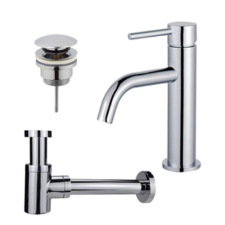 FugaFlow Eccelente Sobrado Slim Slim Kit mitigeur lavabo - robinet bas - bonde clic clac - siphon design bas - Chrome brillant