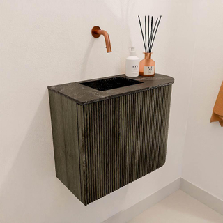 Mondiaz JOYA-DLUX 51.6cm toiletmeubel - ronding rechts kleur Shadow - Wastafel FAYE positie Links Zonder kraangat kleur Lava.