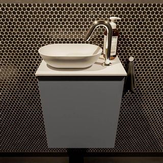 Mondiaz fowy armoire de toilette 40x50x23cm gris foncé mat 1 trou pour robinetterie évier : gauche 1 porte solid surface avec top mdf couleur évier : blanc/noir