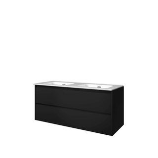 Proline elegant ensemble de meubles de salle de bain 120x46x54cm meuble symétrique noir mat double sans trous pour robinet porcelaine blanc brillant