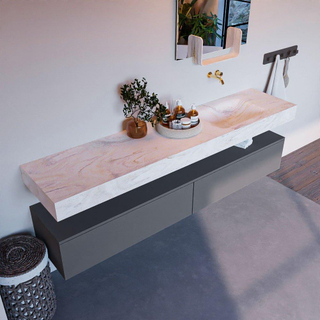 Mondiaz ALAN-DLUX Ensemble de meuble - 200cm - meuble Plata mat - 2 tiroirs - Lavabo Cloud Ostra suspendu - vasque Droite - 0 trous de robinet