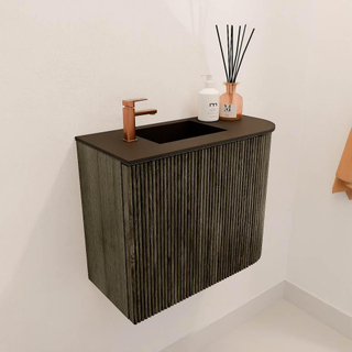 Mondiaz JOYA Meuble de toilette 51,6cm - arrondi droit couleur Shadow - Lavabo FAYE position Gauche 1 trou de robinet couleur Urban