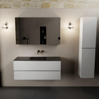 Mondiaz AIVY Ensemble de meuble - 120x45x50cm - 0 trous de robinet - 1 vasque Urban Solid surface - Centre - 2 tiroirs - avec armoire de toilette - MDF Talc