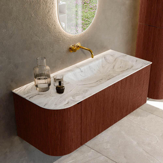 Mondiaz KURVE-DLUX Ensemble de meuble salle de bain - 115x46x40cm - 1 tiroir - 1 porte - lavabo en solid surface - droite - sans trou de robinet - Ruby
