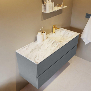 Mondiaz VICA-DLUX Ensemble de meuble de salle de bain - 120cm - meuble sous-vasque plata - 2 tiroirs - lavabo encastrée cloud droite - 1 trou de robinet - version haute de 60cm - glace