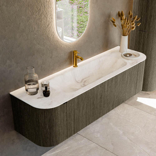 Mondiaz KURVE-DLUX Ensemble de meuble salle de bain - 160x46x40cm - 1 tiroir - 2 portes - lavabo en solid surface - milieu - 1 trou de robinet - Shadow