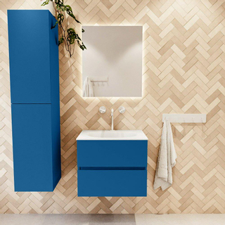 Mondiaz VICA ensemble de meuble de salle de bain - 60cm - meuble sous-vasque jeans - 2 tiroirs - lavabo moon milieu - 1 trou de robinet - couleur talc - miroir LED - version XL 60cm de haut