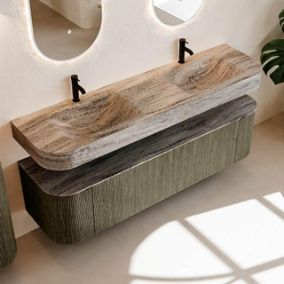 MONDIAZ THOR-DLUX Meuble de salle de bains 170cm arrondi gauche + droite couleur Shadow avec 1 tiroir et 2 portes. Vasque suspendue CLOUD Double 2 trous de robinet couleur Oza.