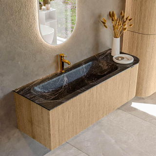 MONDIAZ KURVE-DLUX 135cm Meuble salle de bain avec module 25 D - couleur Oak - 1 tiroir - 1 porte - vasque BIG MEDIUM gauche - 1 trou de robinet - couleur Lava