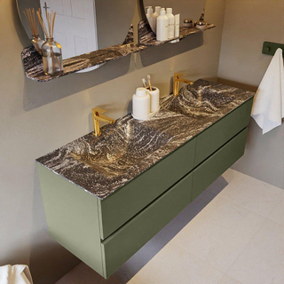 Mondiaz VICA-DLUX ensemble de meuble de salle de bain - 150cm - meuble sous-vasque armée - 4 tiroirs - lavabo encastré nuage double - 2 trous de robinet - version haute de 60cm - lave