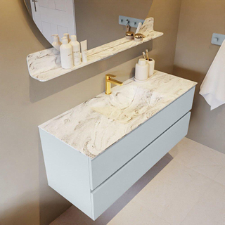 Mondiaz VICA-DLUX Ensemble de meuble de salle de bain - 120cm - meuble sous-vasque argile - 2 tiroirs - lavabo encastré nuage milieu - 1 trou de robinet - version haute 60cm - glace