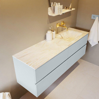 Mondiaz VICA-DLUX ensemble de meuble de salle de bain - 150cm - meuble sous-vasque argile - 4 tiroirs - lavabo encastré nuage droite - sans trous de robinet - version haute de 60cm - ostra