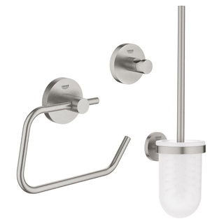 GROHE Essentials Toilet accessoireset 3-delig met toiletborstelhouder, handdoekhaak en toiletrolhouder zonder klep super steel